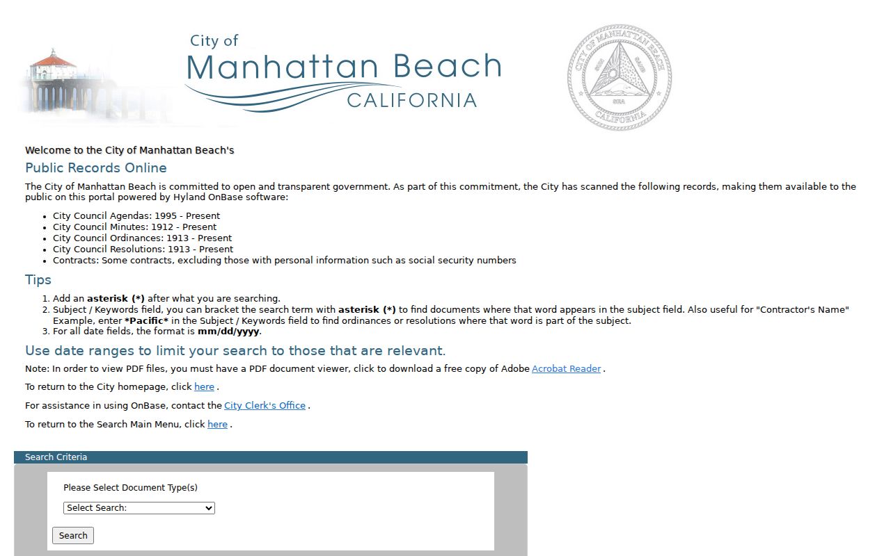 Manhattan Beach people search OnBase city records