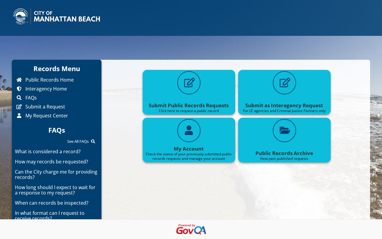 Manhattan Beach people search GovQA records center