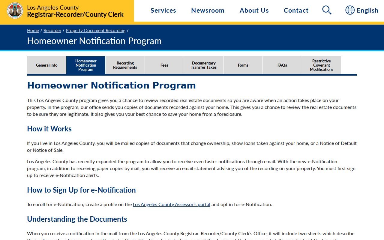 Manhattan Beach public records homeowner notification service from LA County