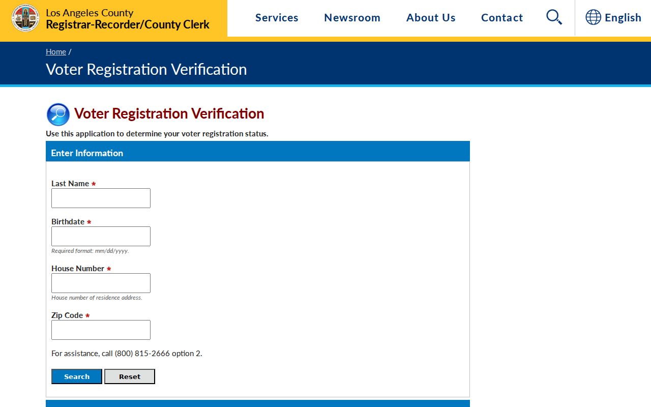 Manhattan Beach voter records verification form from Los Angeles County